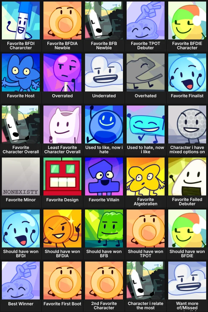 Bigger BFDI Character Grid