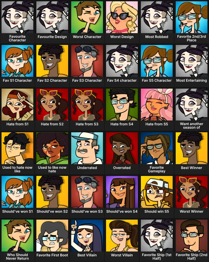 Disventure Camp Character Grid