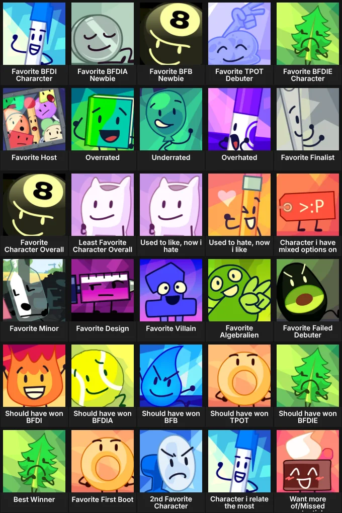 Bigger BFDI Character Grid