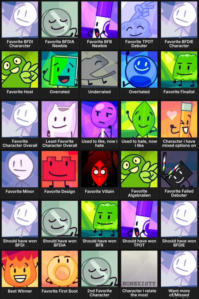 Bigger BFDI Character Grid