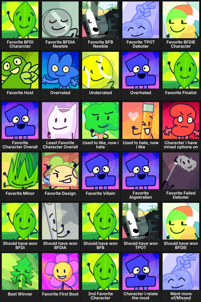 Bigger BFDI Character Grid