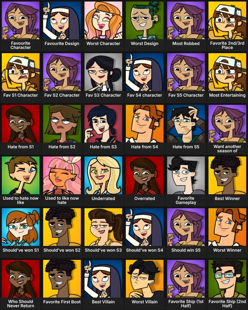 Disventure Camp Character Grid