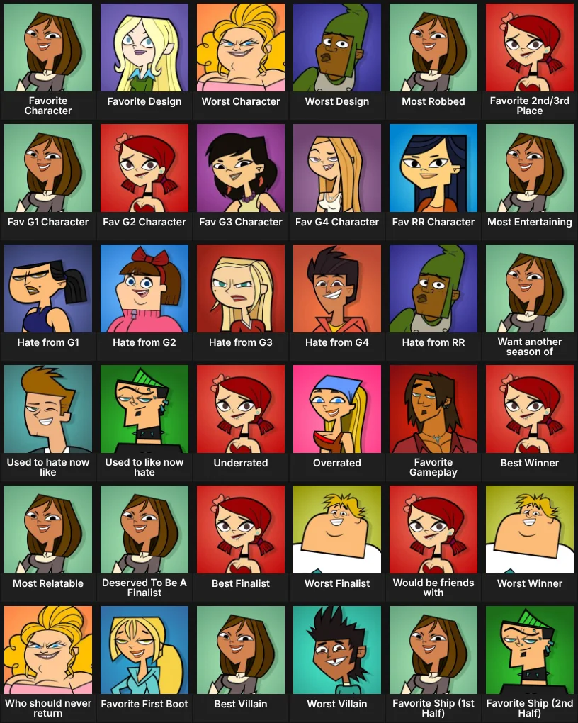 Total Drama Character Grid