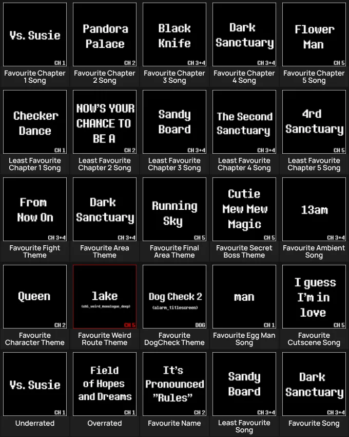 DELTARUNE Song Grid