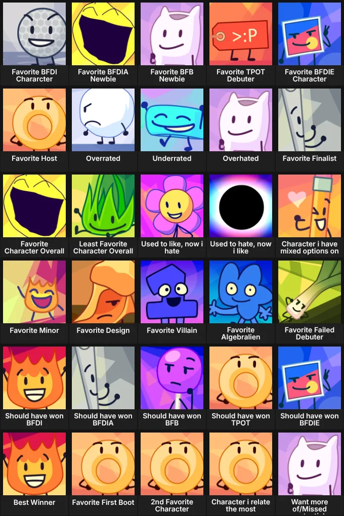 Bigger BFDI Character Grid