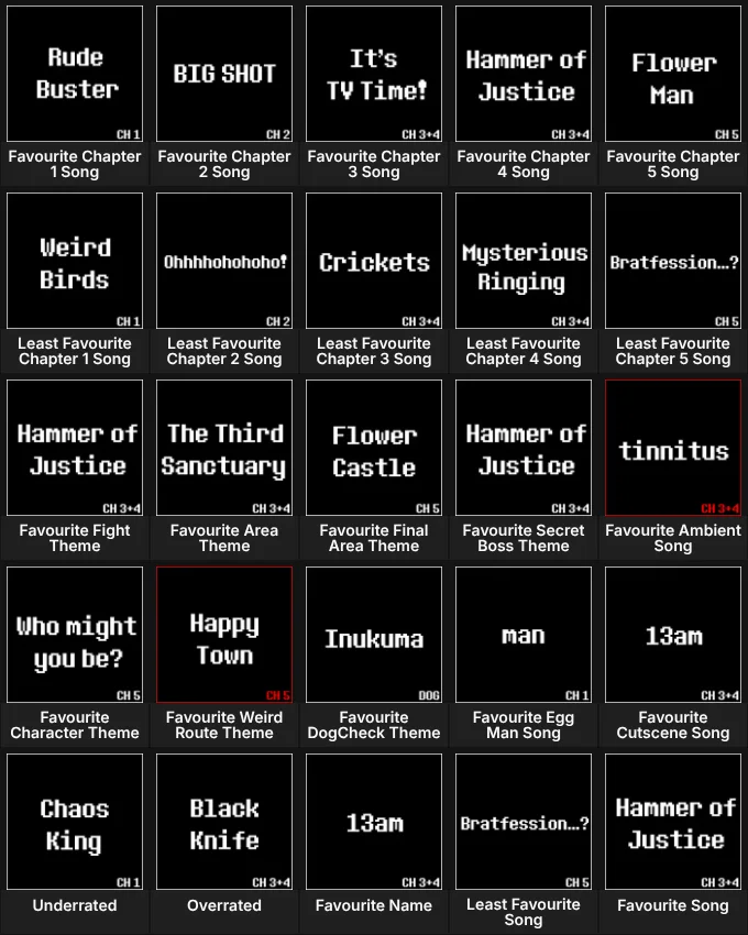 DELTARUNE Song Grid