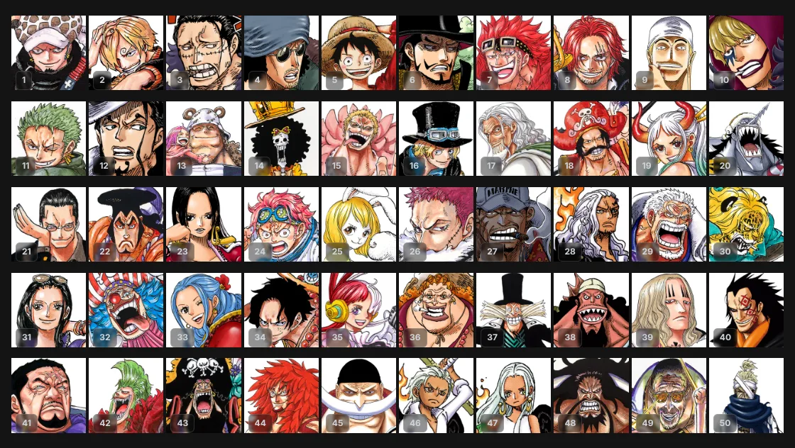 top 50 persos prefs one piece