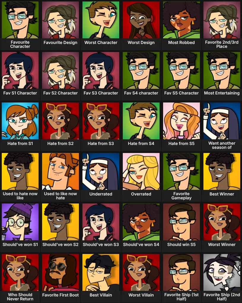 Disventure Camp Character Grid