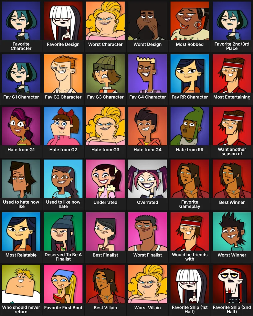 Total Drama Character Grid