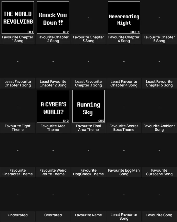 DELTARUNE Song Grid