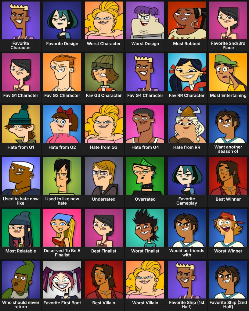 Total Drama Character Grid