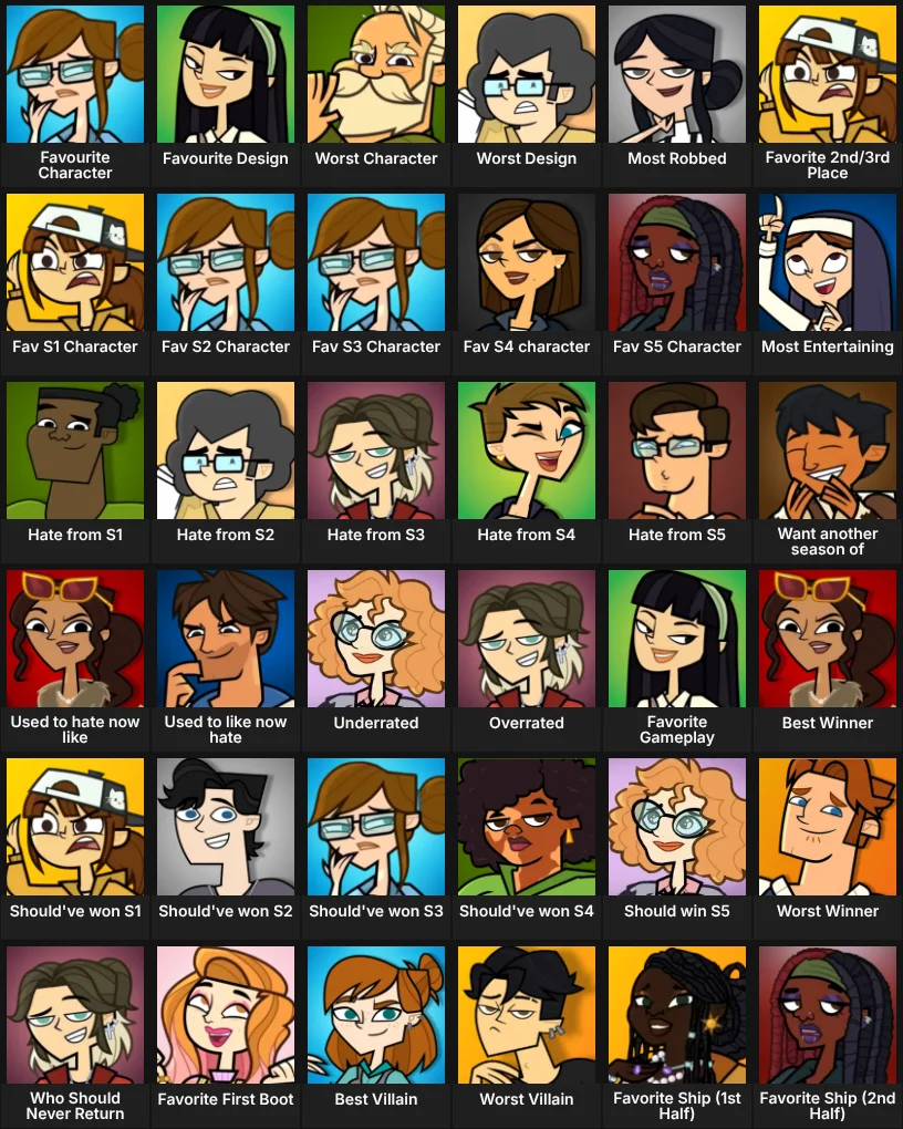 Disventure Camp Character Grid