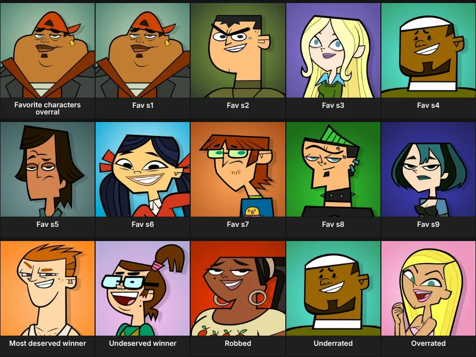 Total drama characters grid