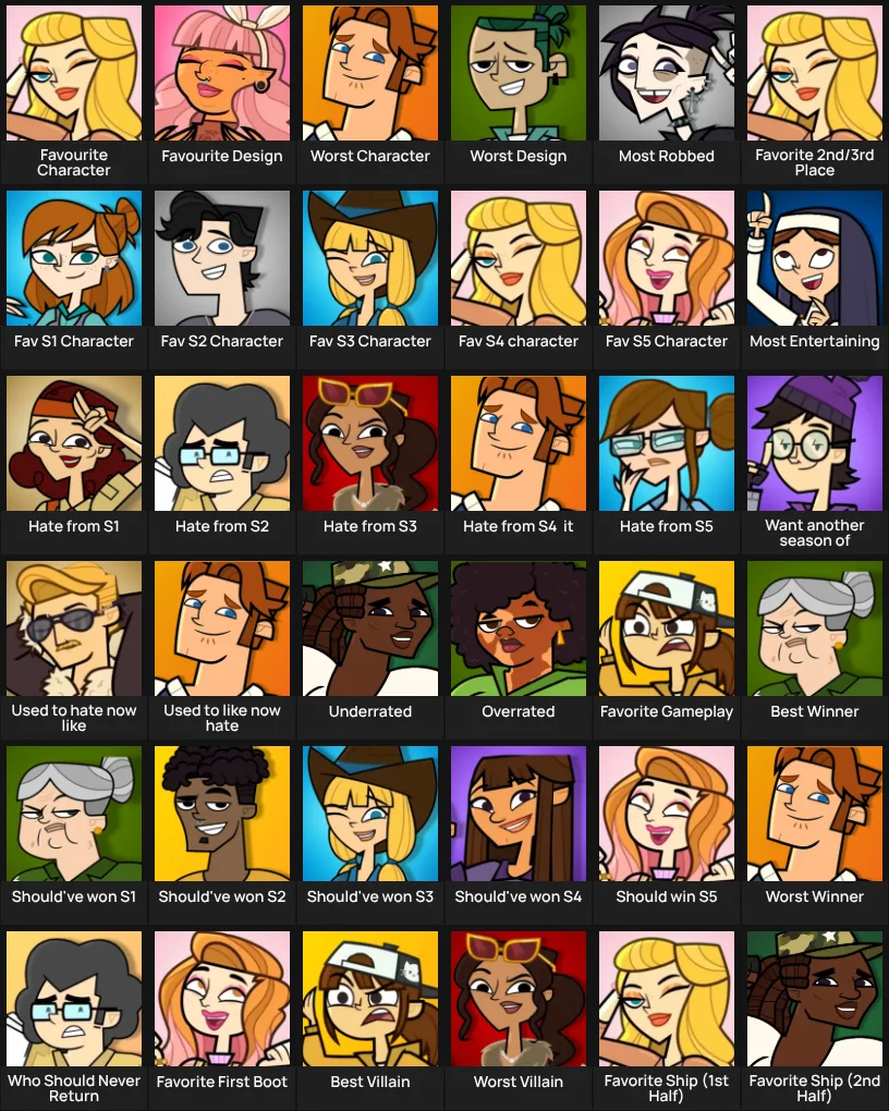 Disventure Camp Character Grid