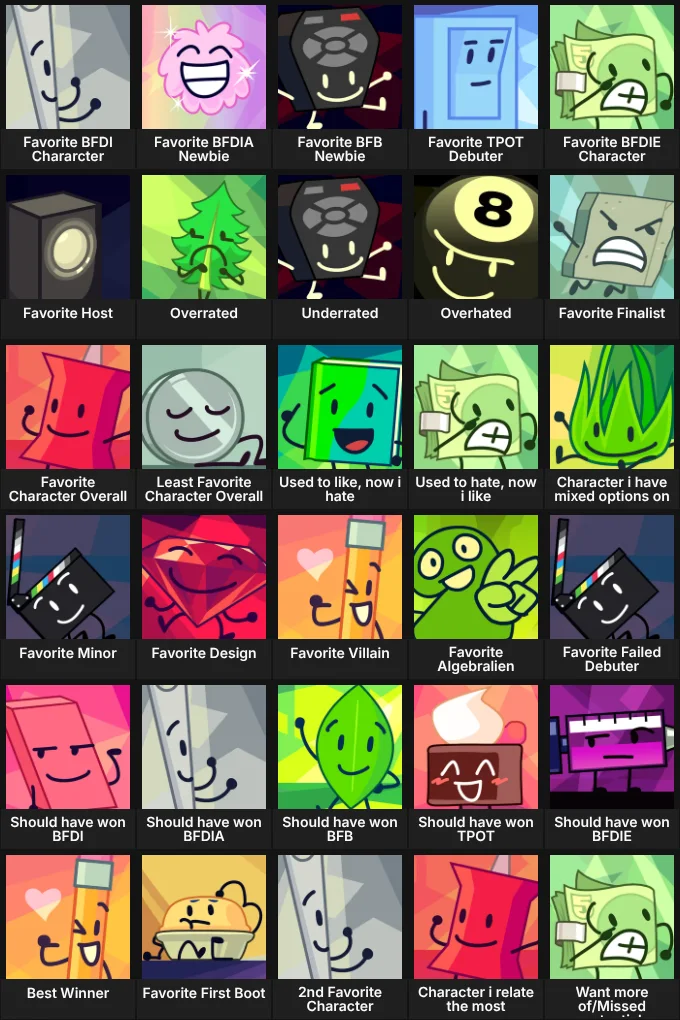 Bigger BFDI Character Grid