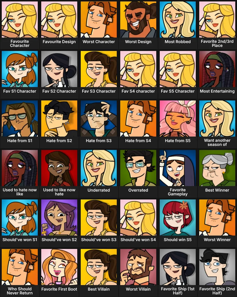 Disventure Camp Character Grid