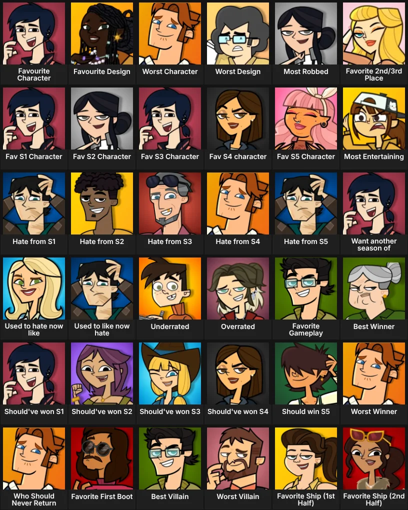Disventure Camp Character Grid